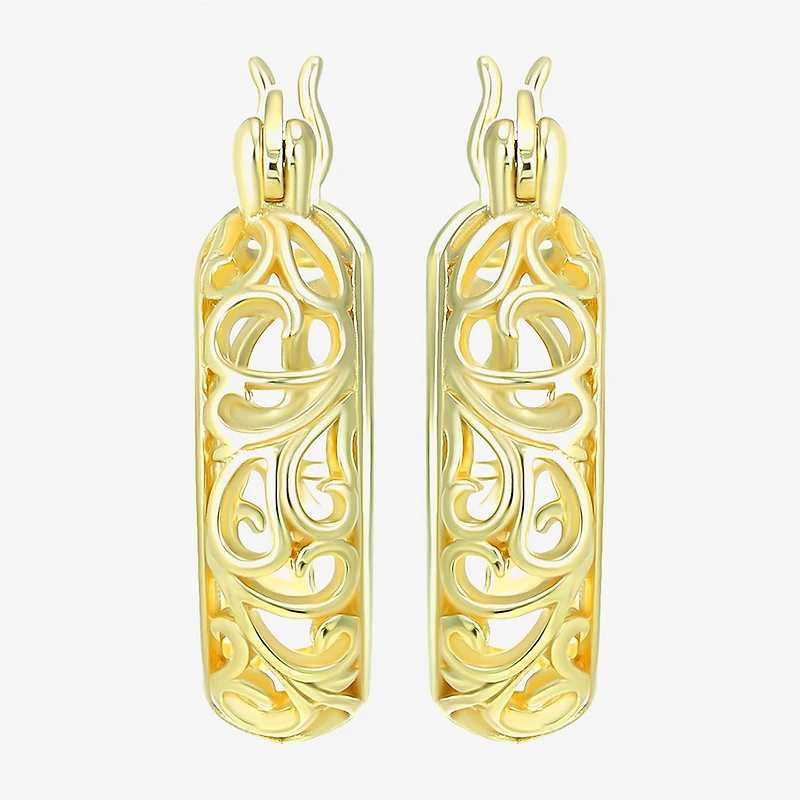 Womens 24K Gold Over Silver 18mm Round Hoop Earrings