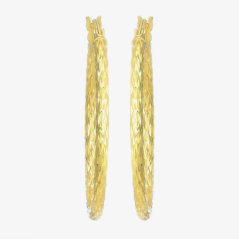 Womens 24K Gold Over Silver 30.5mm Round Hoop Earrings