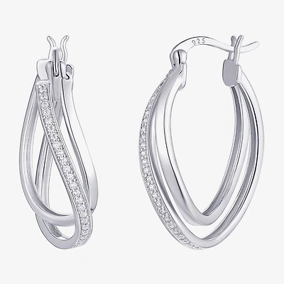 Womens Cubic Zirconia Sterling Silver 28mm Round Hoop Earrings