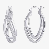 Womens Cubic Zirconia Sterling Silver 28mm Round Hoop Earrings