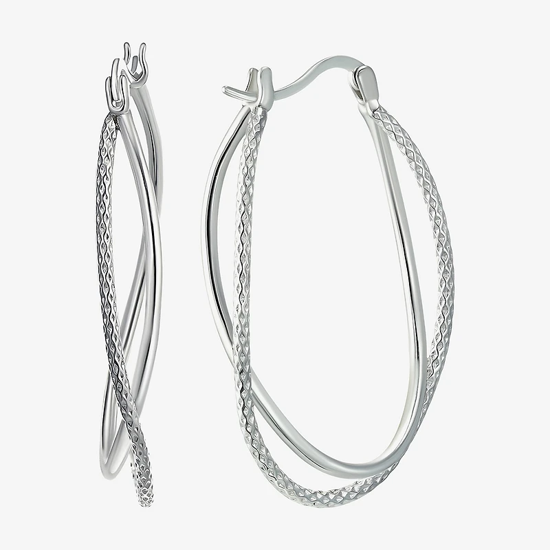 Womens Sterling Silver 37mm Oval Hoop Earrings