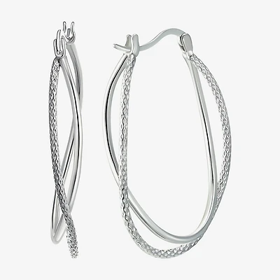 Womens Sterling Silver 37mm Oval Hoop Earrings