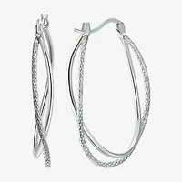 Womens Sterling Silver 37mm Oval Hoop Earrings