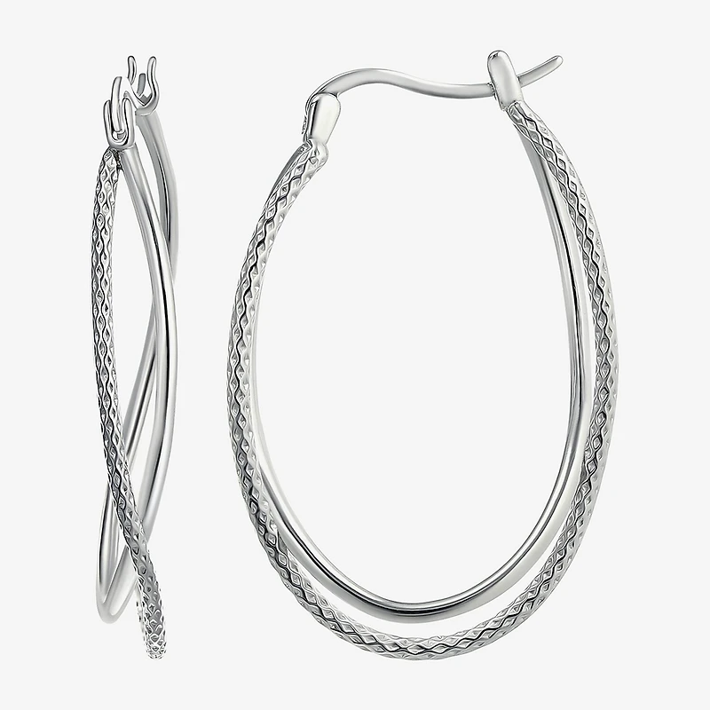 Womens Sterling Silver 37mm Oval Hoop Earrings