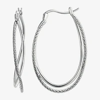 Womens Sterling Silver 37mm Oval Hoop Earrings