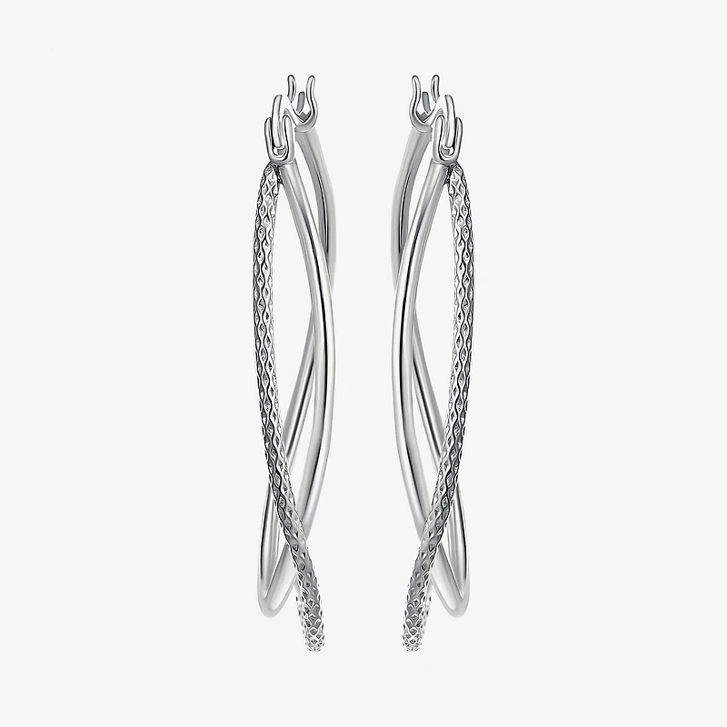 Womens Sterling Silver 37mm Oval Hoop Earrings