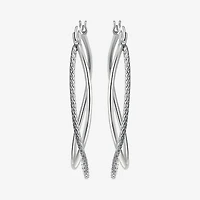 Womens Sterling Silver 37mm Oval Hoop Earrings