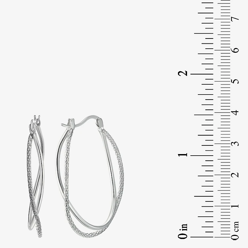 Womens Sterling Silver 37mm Oval Hoop Earrings