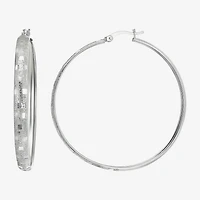 Womens Sterling Silver 48mm Round Hoop Earrings