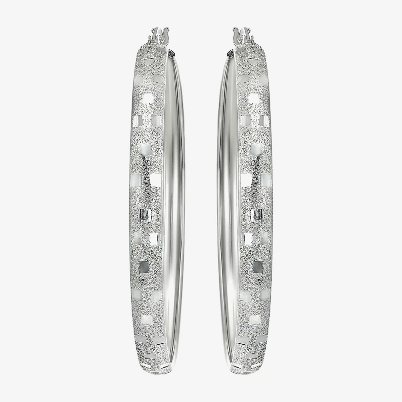 Womens Sterling Silver 48mm Round Hoop Earrings