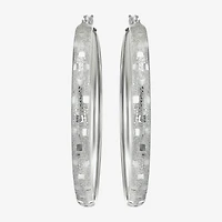 Womens Sterling Silver 48mm Round Hoop Earrings