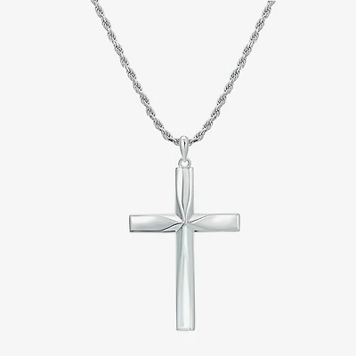 Mens Sterling Silver Cross 24 Inch Pendant Necklace