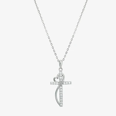 Diamonart Womens White Cubic Zirconia Sterling Silver Cross Heart 18 Inch Pendant Necklace
