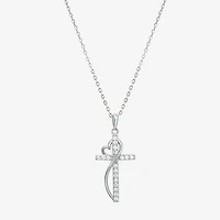 Diamonart Womens White Cubic Zirconia Sterling Silver Cross Heart 18 Inch Pendant Necklace