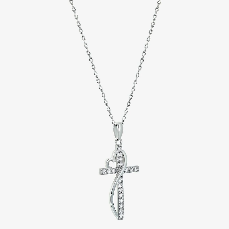 Diamonart Womens White Cubic Zirconia Sterling Silver Cross Heart 18 Inch Pendant Necklace