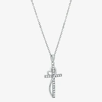 Diamonart Womens White Cubic Zirconia Sterling Silver Cross Heart 18 Inch Pendant Necklace