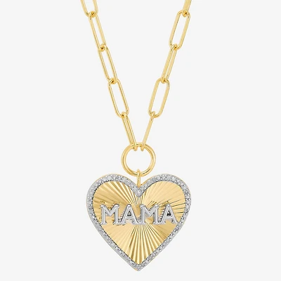 Limited Quantities! Mama" Womens 1/10 CT. T.W. Natural White Diamond 14K Gold Over Silver Heart 18 Inch Pendant Necklace