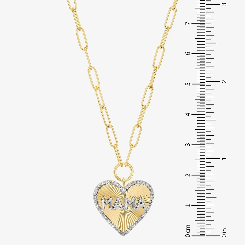 Limited Quantities! Mama" Womens 1/10 CT. T.W. Natural White Diamond 14K Gold Over Silver Heart 18 Inch Pendant Necklace