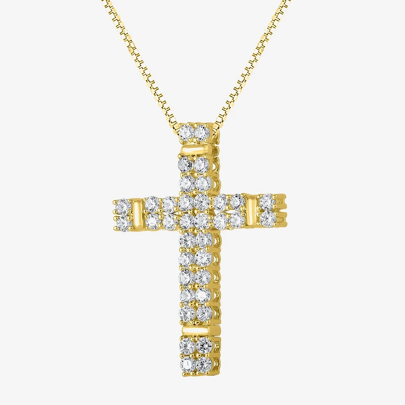 H-I / I1) Womens 1 CT. T.W. Lab Grown White Diamond 10K Gold Cross 18 Inch Pendant Necklace