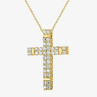 H-I / I1) Womens 1 CT. T.W. Lab Grown White Diamond 10K Gold Cross 18 Inch Pendant Necklace