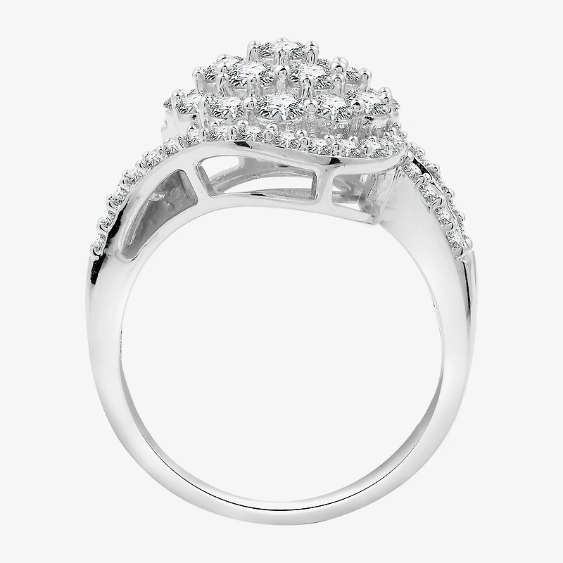 Diamond Blossom Womens 2 CT. T.W. Lab Grown White Sterling Silver Cluster Cocktail Ring