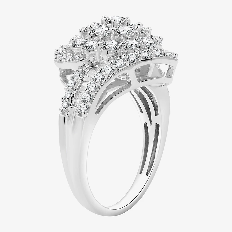 Diamond Blossom Womens 2 CT. T.W. Lab Grown White Sterling Silver Cluster Cocktail Ring