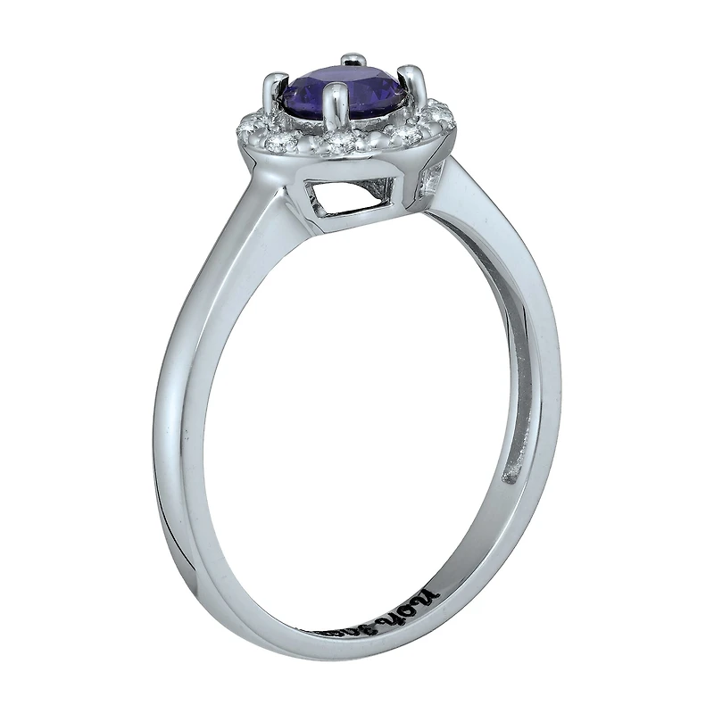 Personalized Simulated Birthstone & Cubic Zirconia Halo Ring