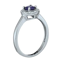 Personalized Simulated Birthstone & Cubic Zirconia Halo Ring