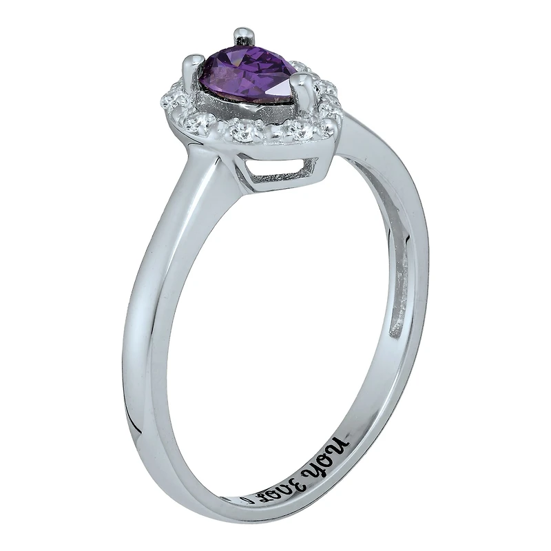 Personalized Simulated Birthstone & Cubic Zirconia Halo Ring