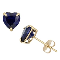 Lab Created Blue Sapphire 10K Gold 6.1mm Heart Stud Earrings