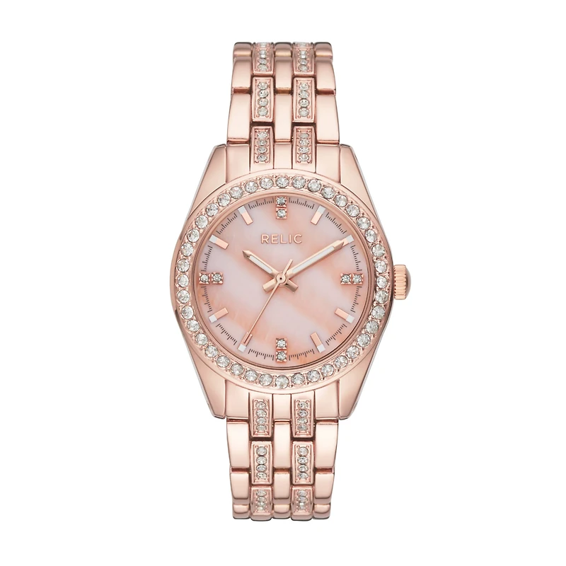 Relic By Fossil Womens Rose Goldtone Bracelet Watch Zr34421