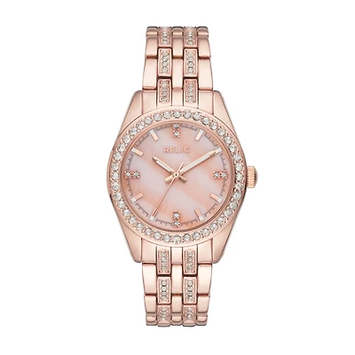 Relic By Fossil Womens Rose Goldtone Bracelet Watch Zr34421