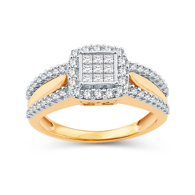 Womens 1/ CT. T.W. Natural White Diamond 10K Gold Cushion Engagement Ring