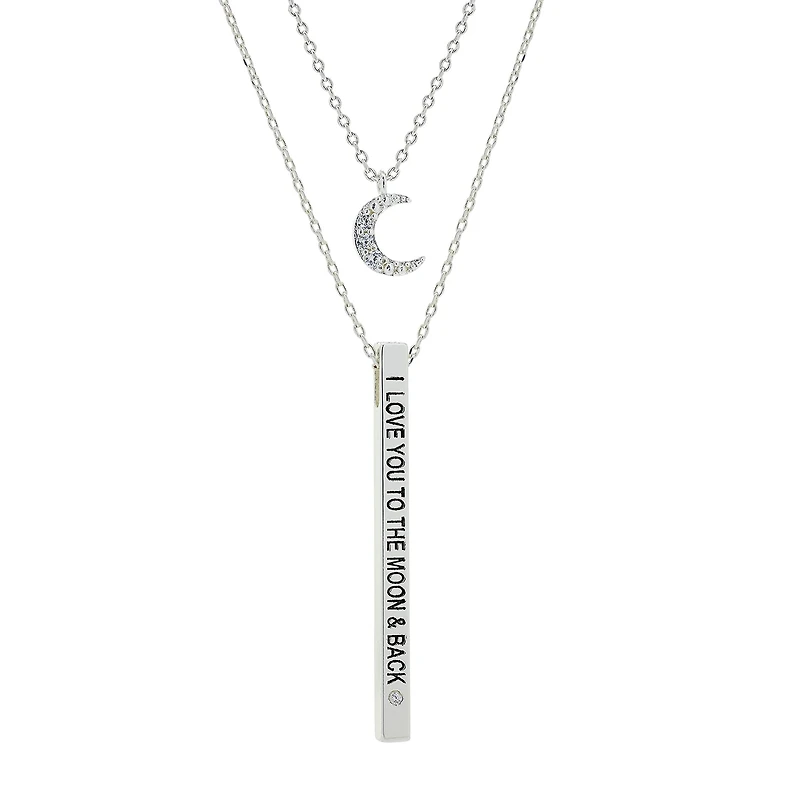 Sparkle Allure Womens Cubic Zirconia Pure Silver Over Brass Bar Moon 2-pc. Necklace Set