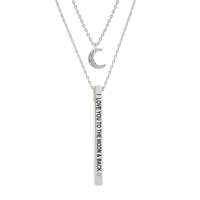 Sparkle Allure Womens Cubic Zirconia Pure Silver Over Brass Bar Moon 2-pc. Necklace Set