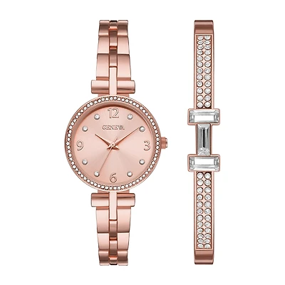 Geneva Womens Crystal Accent Rose Goldtone 2-pc. Watch Boxed Set Fmdjset068