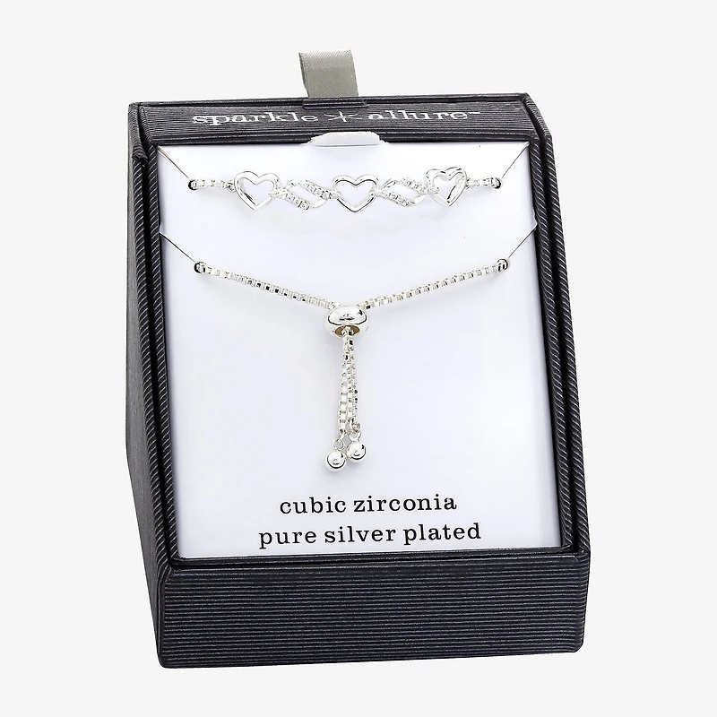 Sparkle Allure Womens Cubic Zirconia Heart Bolo Bracelet