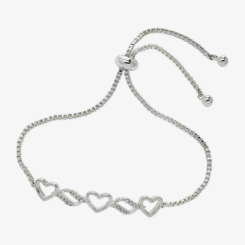 Sparkle Allure Womens Cubic Zirconia Heart Bolo Bracelet