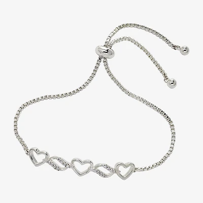 Sparkle Allure Womens Cubic Zirconia Heart Bolo Bracelet