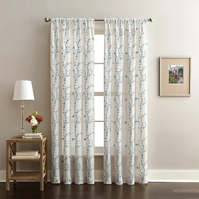CHF Lynette Rod Pocket Embroidered Light-Filtering Single Curtain Panel