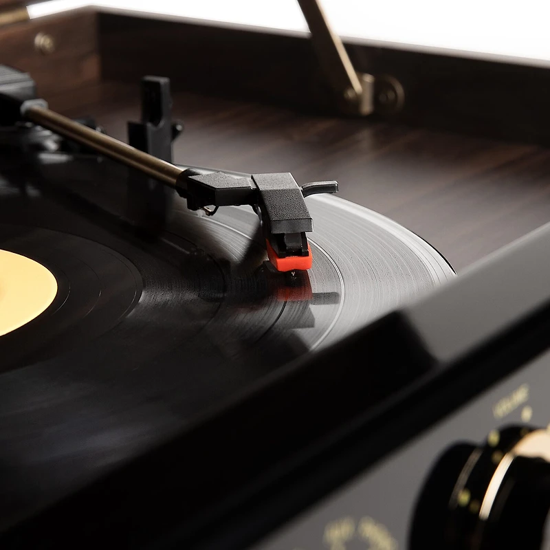 Victrola VTA-270B 6-in-1 Wood Bluetooth Mid-Century Record Player with 3-Speed Turntable, CD, Cassette and Radio