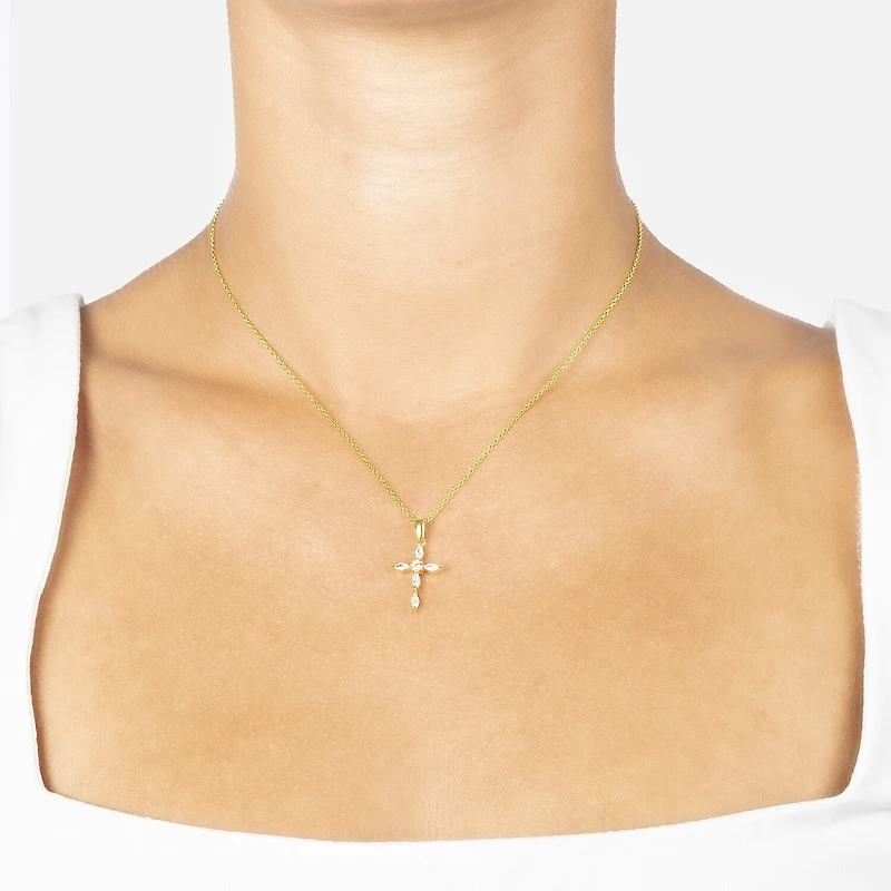 Silver Treasures Womens Cubic Zirconia 14K Gold Over Silver Cross 18 Inch Pendant Necklace