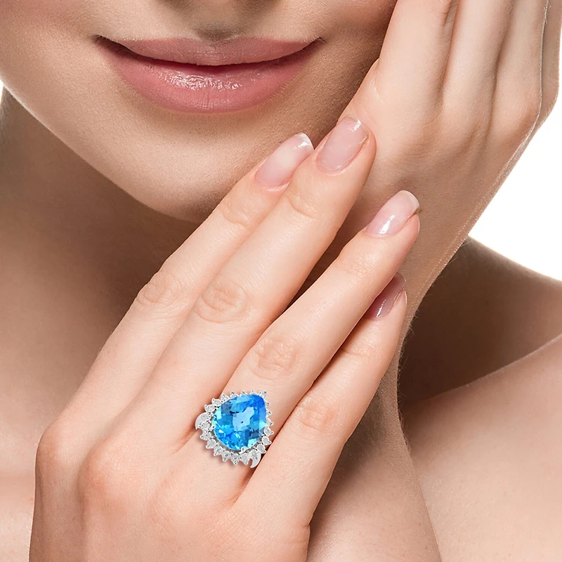 Effy Final Call Limited Quantities! Womens 1/5 CT. Genuine Blue Topaz 14K Gold Halo Cocktail Ring