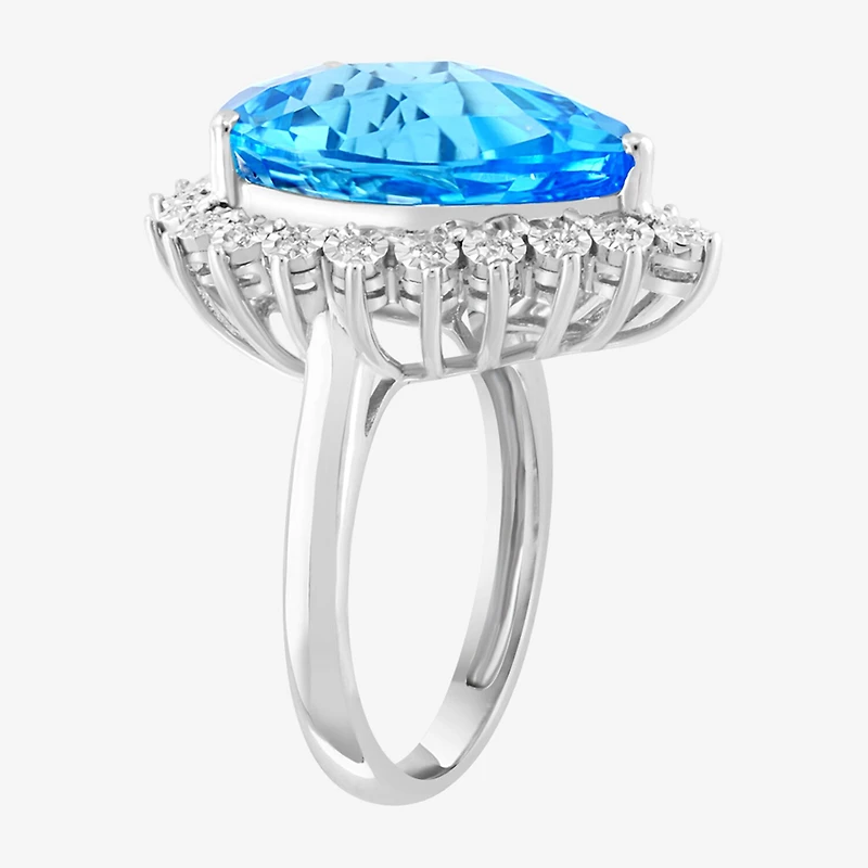 Effy Final Call Limited Quantities! Womens 1/5 CT. Genuine Blue Topaz 14K Gold Halo Cocktail Ring