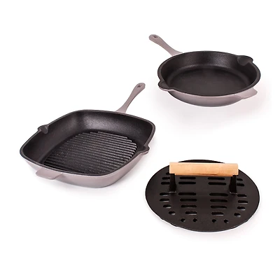 BergHOFF Neo Cast Iron 3-pc. Grill Pan and Slotted Steak Press