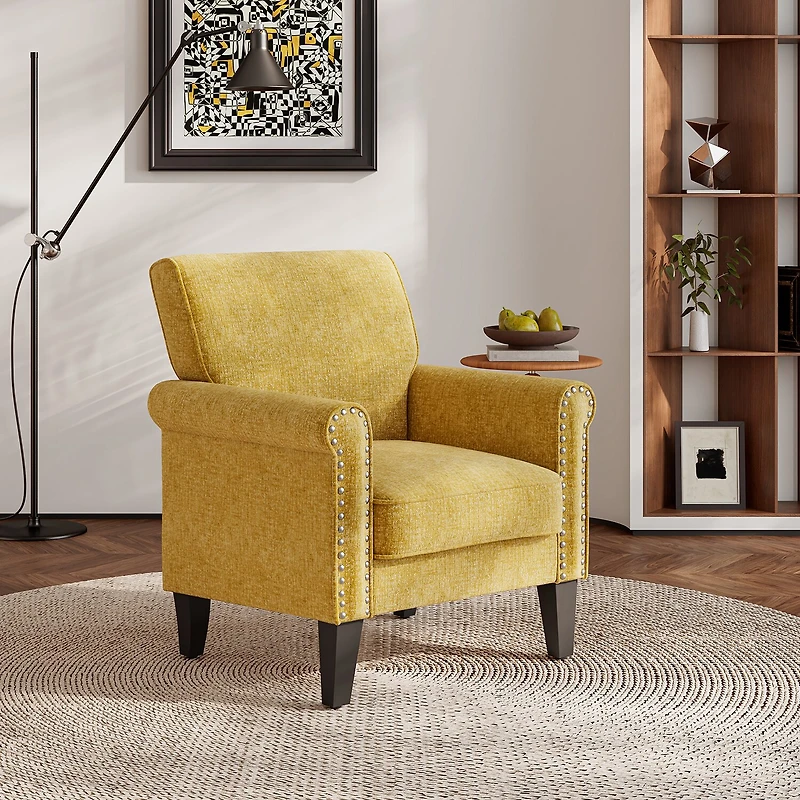 Jean Traditional Rolled Arm Accent Chair with Pewter Nailheads Chenille