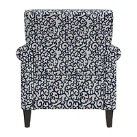 Jean Traditional Rolled Arm Accent Chair with Pewter Nailheads Curly Vine Pattern