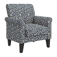 Jean Traditional Rolled Arm Accent Chair with Pewter Nailheads Curly Vine Pattern