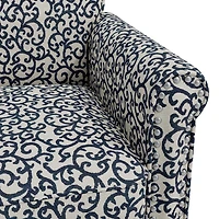 Jean Traditional Rolled Arm Accent Chair with Pewter Nailheads Curly Vine Pattern