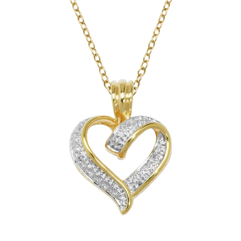 Sparkle Allure Womens White Diamond Accent 18K Gold Over Brass Heart Pendant Necklace